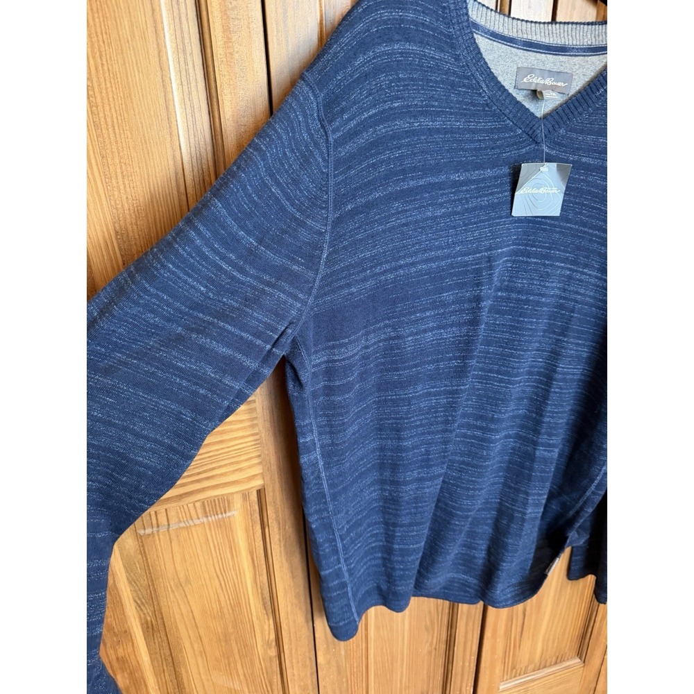 Eddie Bauer Men's Tall XL Wool Blend Sweater V-Neck Blue Long Sleeve NWT - Picture 6 of 8